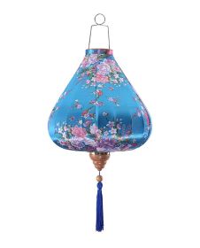 Chinese Cloth Lantern Painted Light Blue Flowers Creative Home Garden Hanging Decorative Lampshade 14"