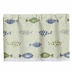 Short Curtain Half Window Curtain Kitchen Cabinet Curtain Balcony Doorway Curtain, Green Fish