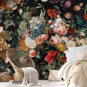 Dark Floral Wall Mural Peel and Stick 148" W x 98" H Large Flower Wallpaper Self Adhesive Background Decor Paintings Art