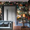 Dark Floral Wall Mural Peel and Stick 148" W x 98" H Large Flower Wallpaper Self Adhesive Background Decor Paintings Art