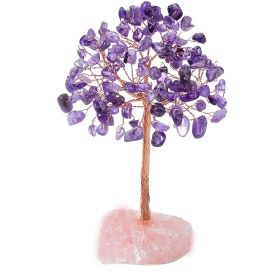 1pc Natural Crystal Tree Crystal Hair Ore Fluorite Base Rich Tree Chakra Amethyst Powder Crystal Ornaments (Color: PURPLE)