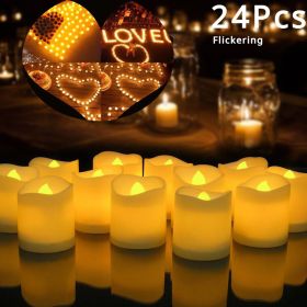 12/24Pcs Creative LED Candle Battery Powered Flameless Tea Light Lamp for For Home Wedding Party Decoration Supplies Dropship (Color: 24Pcs Flickering)