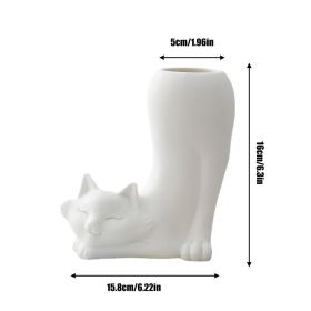 Modern White Ceramic Vases Cat Bunny Giraffe Simple Designed Pottery Porcelain Vases For Artificial Flowers Decorative Figurines (Color: kitten)