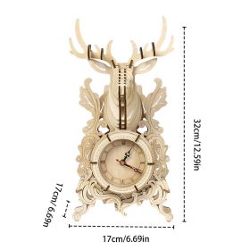 New 3D DIY Wood Clock Puzzle Jigsaw Vintage Deer Clock Model Creative Assembled Puzzle Toys Gifts For Adults Gift Table Decor (Color: Deer)