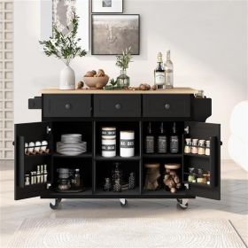 Kitchen Cart with Rubber wood Drop-Leaf Countertop ,Cabinet door internal storage racks,Kitchen Island on 5 Wheels with Storage Cabinet and 3 Drawers (Color: as picture)