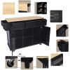 Kitchen Cart with Rubber wood Drop-Leaf Countertop ,Cabinet door internal storage racks,Kitchen Island on 5 Wheels with Storage Cabinet and 3 Drawers