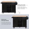 Kitchen Cart with Rubber wood Drop-Leaf Countertop ,Cabinet door internal storage racks,Kitchen Island on 5 Wheels with Storage Cabinet and 3 Drawers